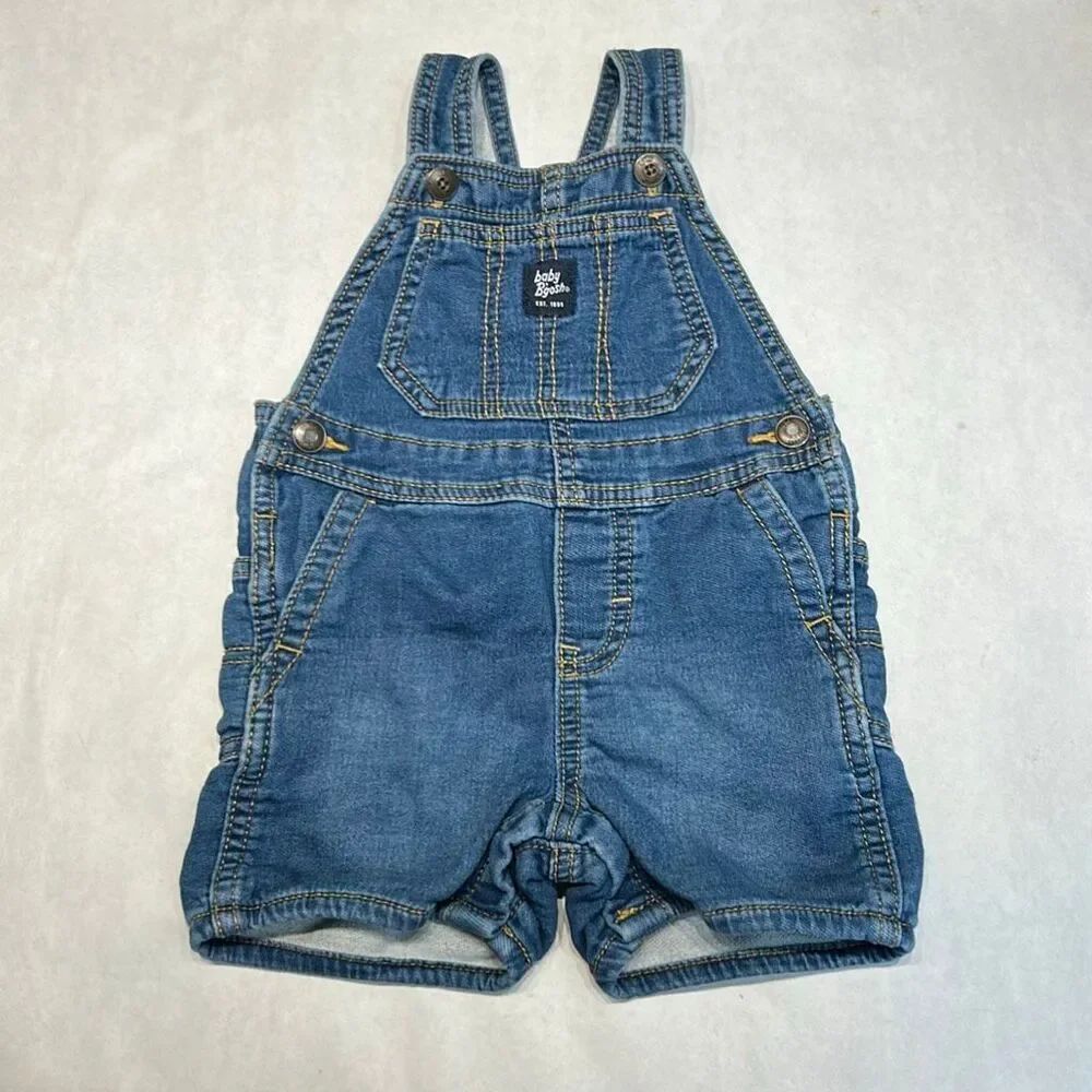 Osh Kosh Baby B'Gosh Denim Overalls Sz 12 Months Adjsutable Straps Short Alls Sn